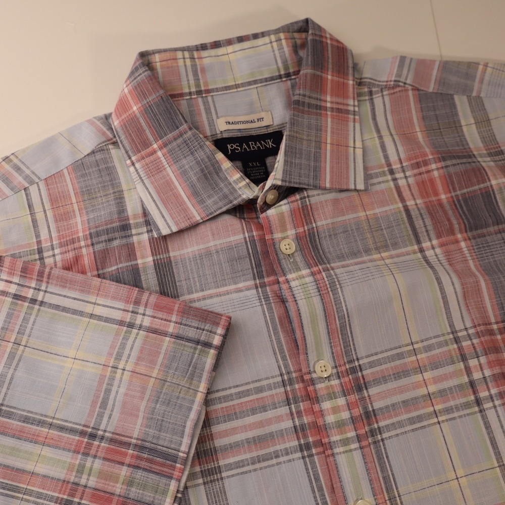 Jos A Bank Classic Mens Collection Shirt Plaid Short Sleeve Button Up Sz XXL